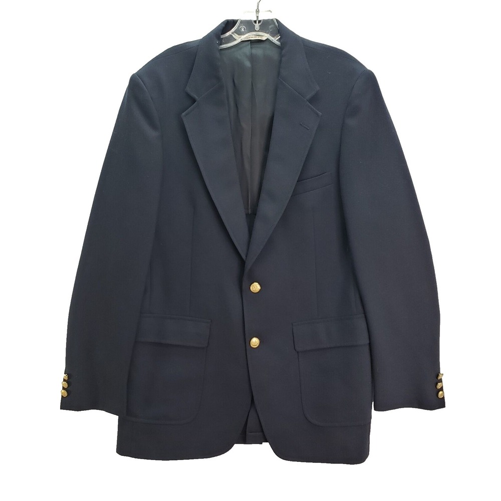 Stafford Blazer Mens 42 Long Navy Blue Blazer Two Button Gold Accents‎ Office